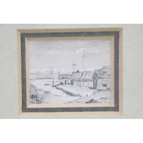 188 - Attributed to Thomas Churchyard or daughter - Two pencil sketches of coastal scenes, together with a... 