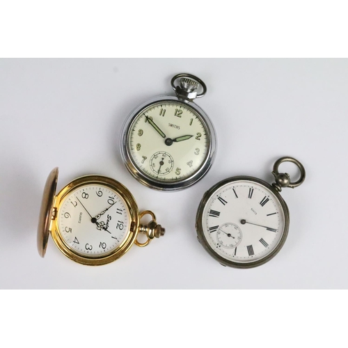 191 - Three vintage pocket watches to include a silver open faced pocket watch with engine turned case (ma... 