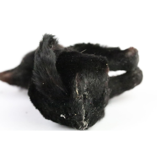 195 - Early 20th century small black fur covered model of a seated cat with open mouth and glass eyes, 8cm... 