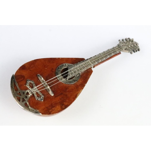 209 - Miniature Novelty Silver and Maple Wood Mandolin, 11cm long