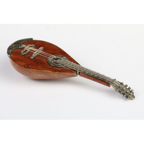 209 - Miniature Novelty Silver and Maple Wood Mandolin, 11cm long