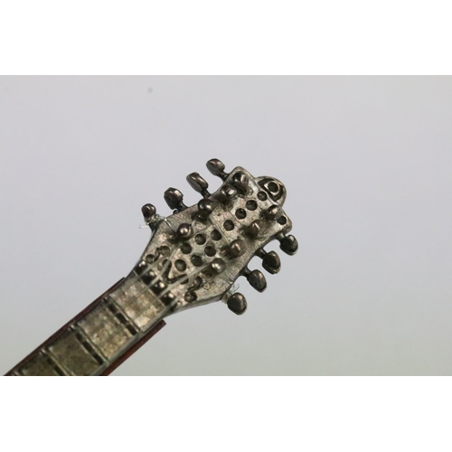 209 - Miniature Novelty Silver and Maple Wood Mandolin, 11cm long