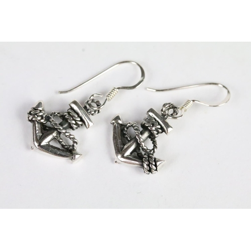 214 - Pair of silver anchor style drop earrings