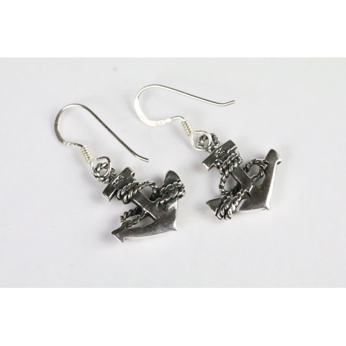 214 - Pair of silver anchor style drop earrings