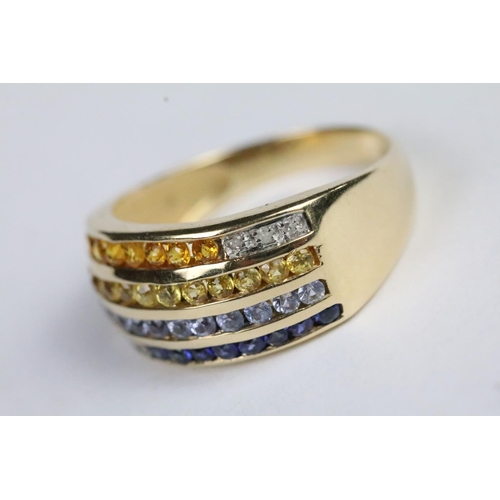 218 - 14ct yellow gold multi stone ring to include sapphire, diamond and citrines