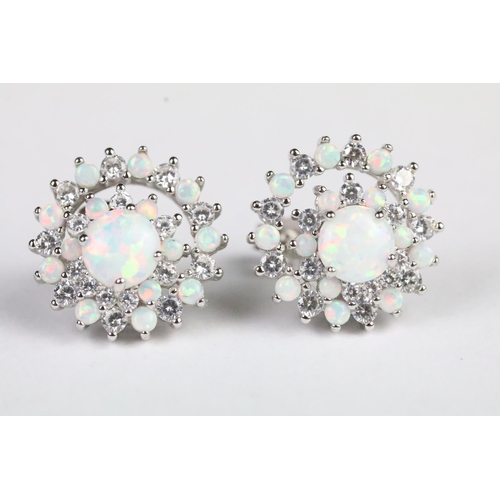 220 - Pair of large silver CZ and opal stud earrings