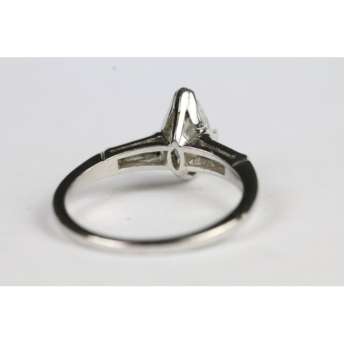 224 - Platinum mounted diamond marquise diamond ring. Fracture filled.