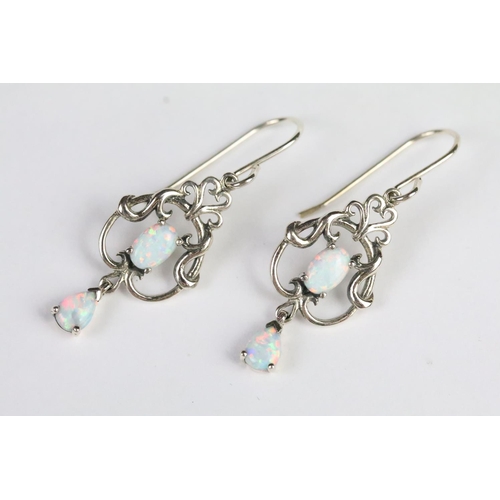 246 - Pair of silver and opal belle epoque style drop earring