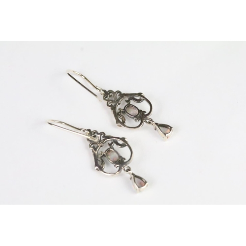 246 - Pair of silver and opal belle epoque style drop earring