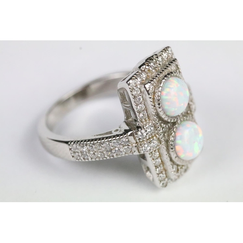 248 - Silver CZ and opal paneled dress ring