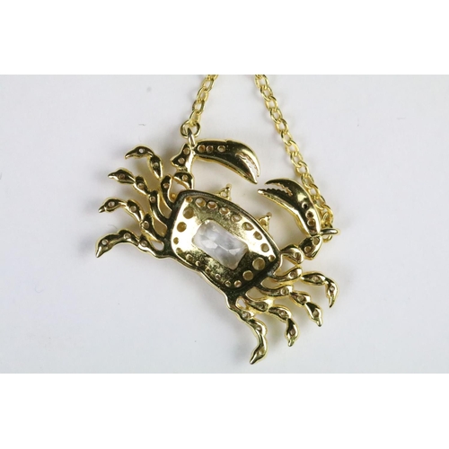 257 - Silver and gold gilt necklace and diamante crab pendant