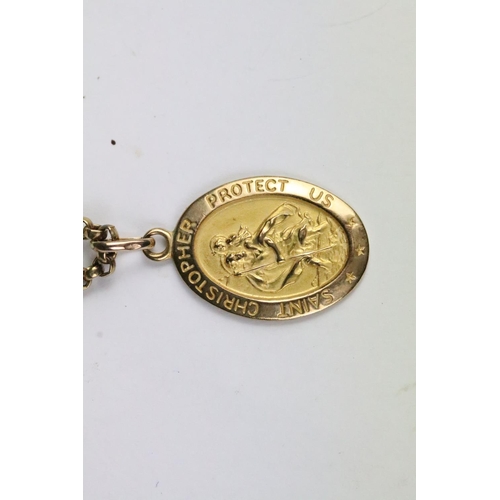 261 - 9ct gold St Christopher pendant necklace mounted to a belcher link chain with a spring ring clasp (m... 