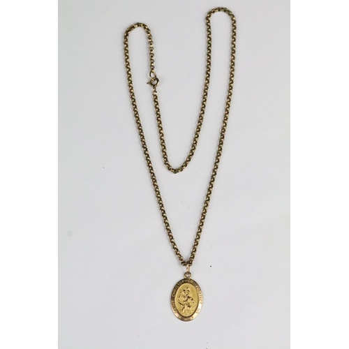 261 - 9ct gold St Christopher pendant necklace mounted to a belcher link chain with a spring ring clasp (m... 