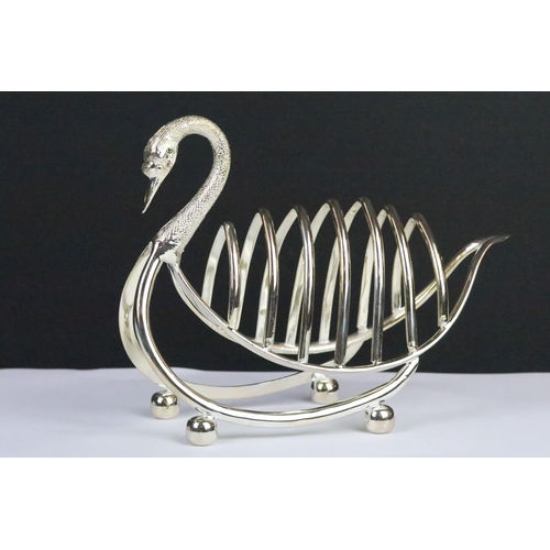 278 - Silver plated six slice toast rack in the form of a swan