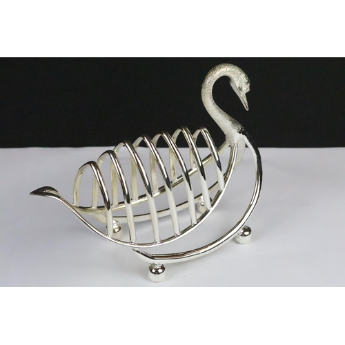 278 - Silver plated six slice toast rack in the form of a swan