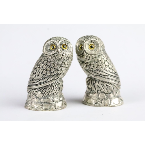 279 - Pair of silver plated owl condiments