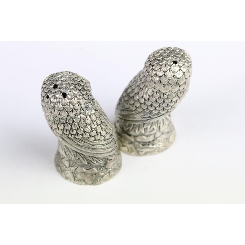 279 - Pair of silver plated owl condiments