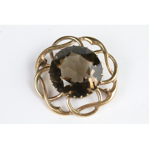 279A - 9ct gold and smoky quartz brooch (hallmarked Birmingham 1965), an Ernest Blith for Ivan Tarratt silv... 