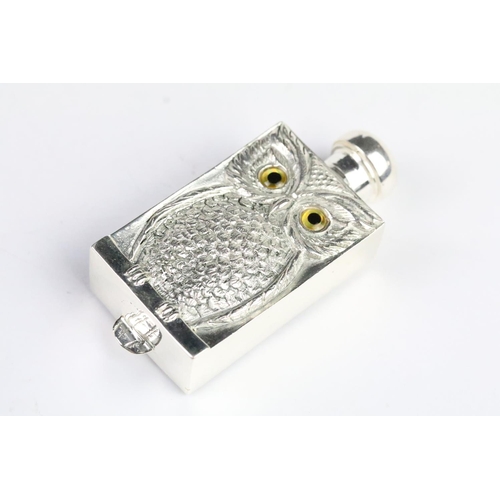 280 - Silver plated owl perfume bottle with glass eyes