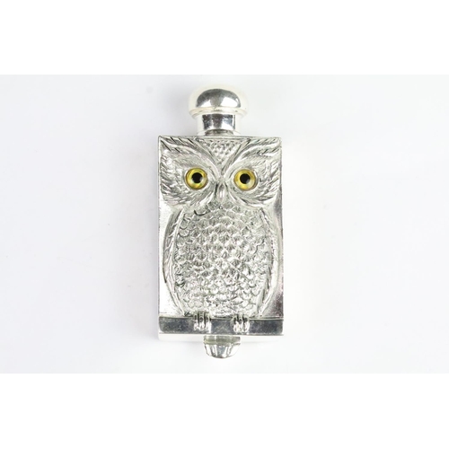 280 - Silver plated owl perfume bottle with glass eyes