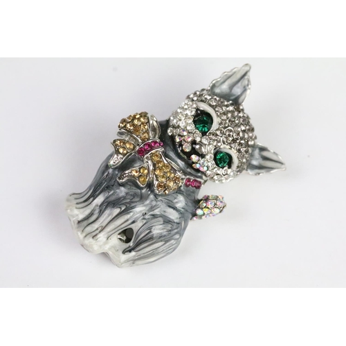 285 - Four Large Costume Jewellery Brooches including two enamel and crystal in the form of Owls, another ... 