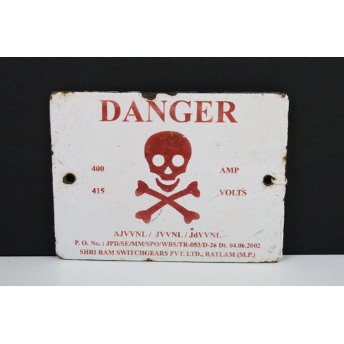 104A - Two enamel 'Danger' wall signs with red lettering on white ground, together with a Gas Appliances me... 