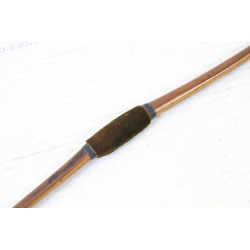 130 - Aldred of London yew wood longbow with horn nock to one end and grip, no string attached, stamped wi... 