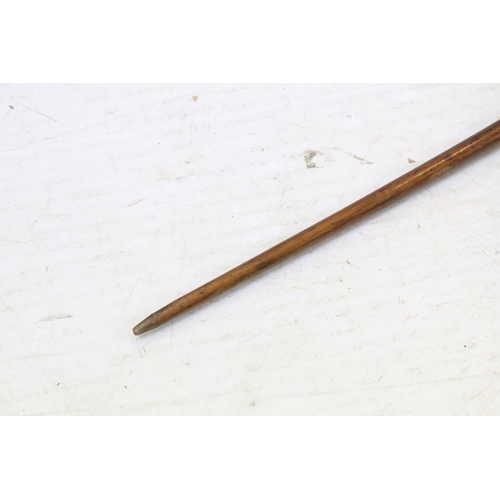 130 - Aldred of London yew wood longbow with horn nock to one end and grip, no string attached, stamped wi... 