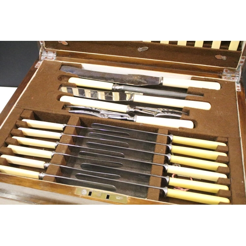 139 - Twelve setting Old English pattern canteen of silver plated cutlery, housed within an oak cutlery bo... 