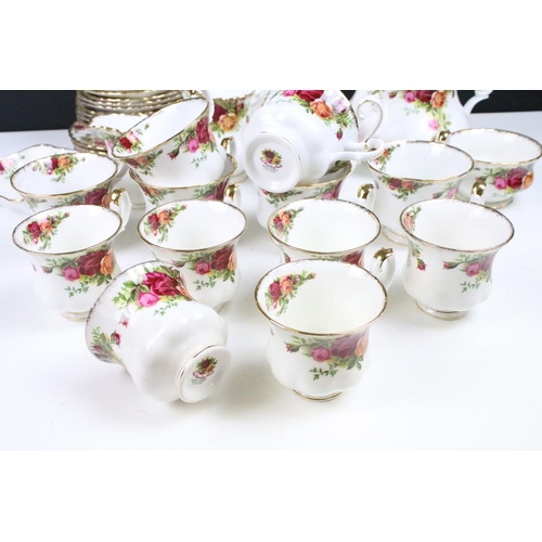 85 - Old Country Roses tea pot, hot water pot, sandwich plate, six tea cups, six coffee cups, two milk ju... 