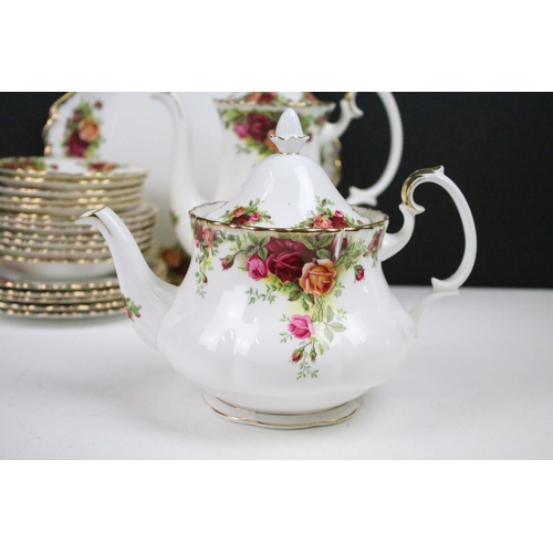 85 - Old Country Roses tea pot, hot water pot, sandwich plate, six tea cups, six coffee cups, two milk ju... 