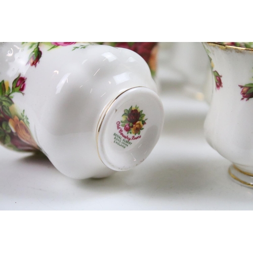 85 - Old Country Roses tea pot, hot water pot, sandwich plate, six tea cups, six coffee cups, two milk ju... 