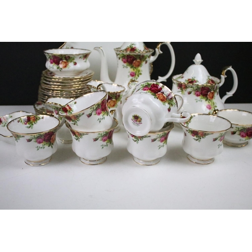 85 - Old Country Roses tea pot, hot water pot, sandwich plate, six tea cups, six coffee cups, two milk ju... 