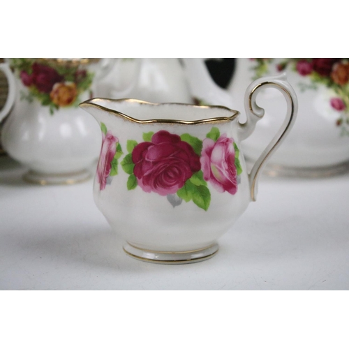 85 - Old Country Roses tea pot, hot water pot, sandwich plate, six tea cups, six coffee cups, two milk ju... 