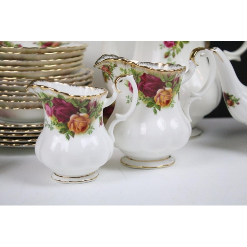 85 - Old Country Roses tea pot, hot water pot, sandwich plate, six tea cups, six coffee cups, two milk ju... 