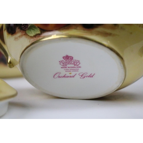 96 - Aynsley Orchard Gold tea & dinner ware to include teapot, sugar bowl, milk jug, 8 dinner plates, 8 s... 