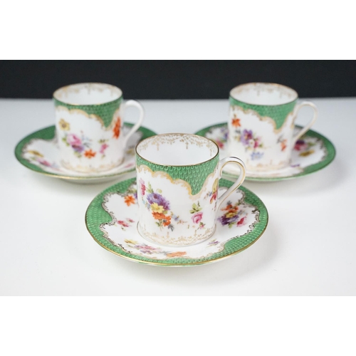 17 - Continental porcelain cabaret coffee set with hand painted floral decoration, comprising coffee pot,... 