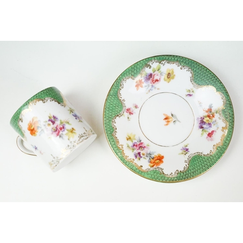 17 - Continental porcelain cabaret coffee set with hand painted floral decoration, comprising coffee pot,... 