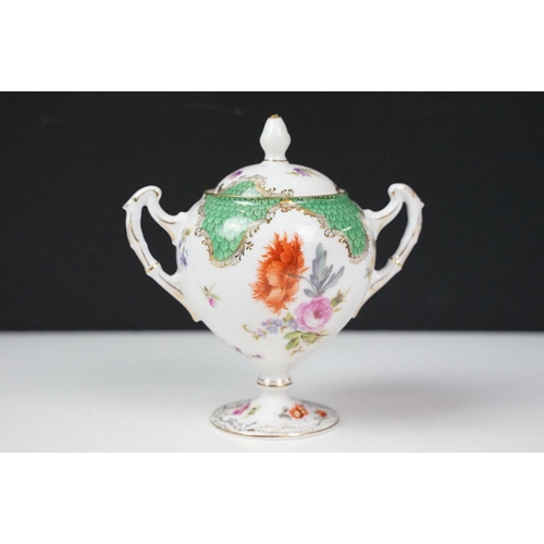 17 - Continental porcelain cabaret coffee set with hand painted floral decoration, comprising coffee pot,... 