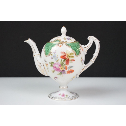 17 - Continental porcelain cabaret coffee set with hand painted floral decoration, comprising coffee pot,... 