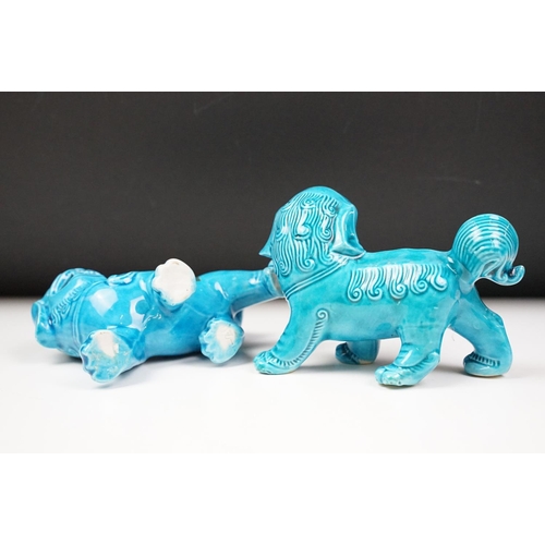 29 - Two pairs of blue glazed Chinese Foo Dogs (tallest approx 21cm), together with a further pair of car... 