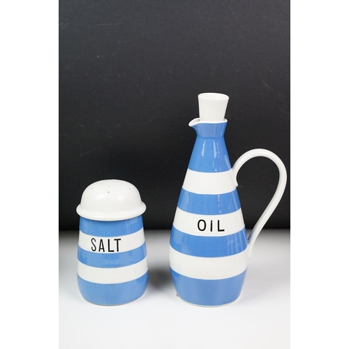 30 - T.G. Green Cornish Ware blue & white ceramics, 6 pieces, to include two storage jars & covers, rolli... 