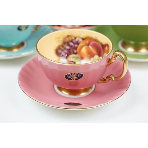 32 - Aynsley Orchard Gold boxed set of six teacups & saucers, each cup & saucer in a different colour, fi... 