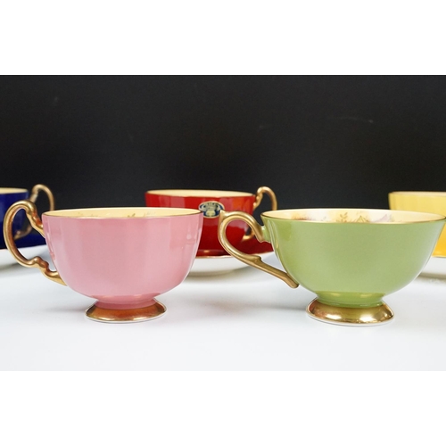 32 - Aynsley Orchard Gold boxed set of six teacups & saucers, each cup & saucer in a different colour, fi... 