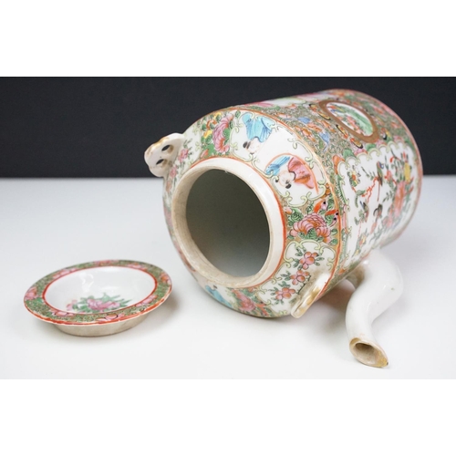 35 - Chinese Famille Rose Cantonese teapot & cover, decorated with figural & floral panels (approx 16cm t... 