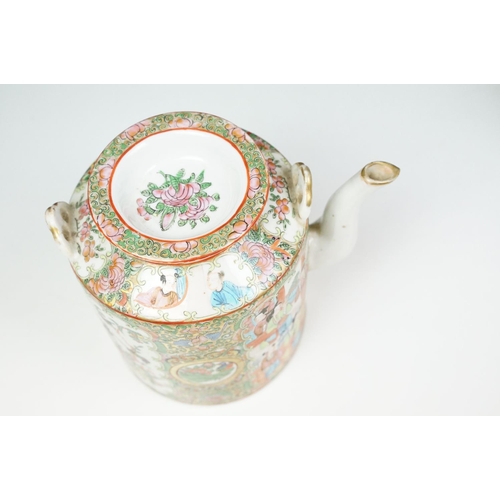 35 - Chinese Famille Rose Cantonese teapot & cover, decorated with figural & floral panels (approx 16cm t... 