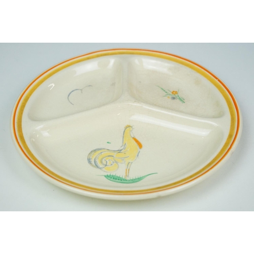 37 - Susie Cooper for Crown Works Burslem - A Nursery Ware three section plate with cockerel design, circ... 