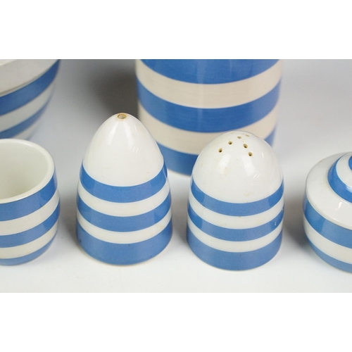 41A - Group of T.G. Green Cornish Ware blue & white ceramics to include four egg cups, preserve jar, musta... 