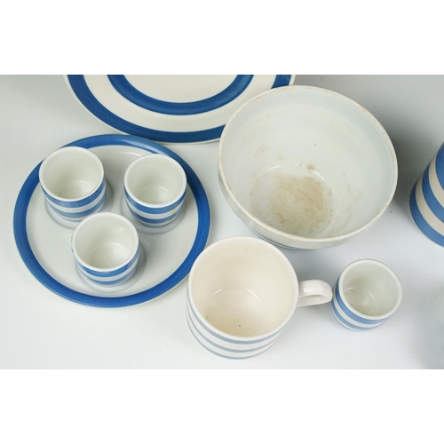 41A - Group of T.G. Green Cornish Ware blue & white ceramics to include four egg cups, preserve jar, musta... 