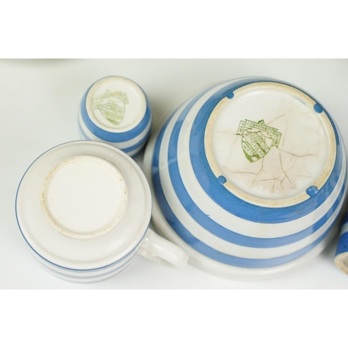 41A - Group of T.G. Green Cornish Ware blue & white ceramics to include four egg cups, preserve jar, musta... 